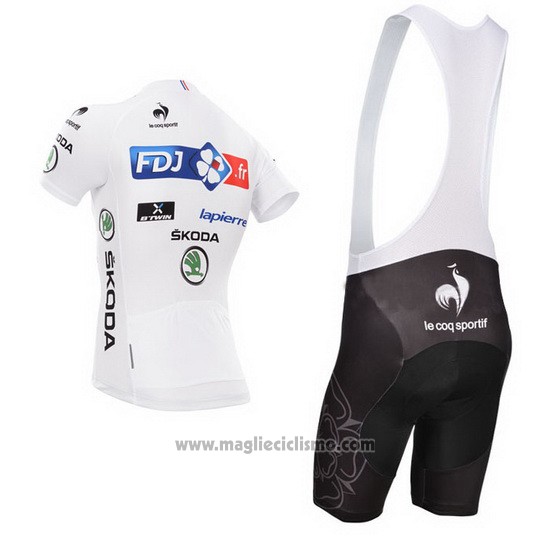 2014 Abbigliamento Ciclismo FDJ Lider Bianco Manica Corta e Salopette